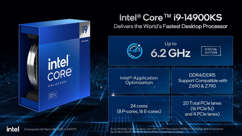 Гонка за мегагерцы продолжается: Intel Core i9-14900KS достигает мощности в 6.2 ГГц прямо из коробки